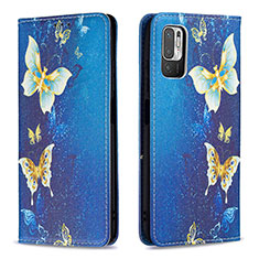 Leather Case Stands Fashionable Pattern Flip Cover Holder B05F for Xiaomi Redmi Note 10T 5G Blue