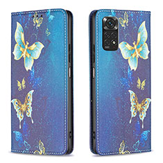 Leather Case Stands Fashionable Pattern Flip Cover Holder B05F for Xiaomi Redmi Note 11 4G (2022) Blue