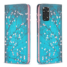 Leather Case Stands Fashionable Pattern Flip Cover Holder B05F for Xiaomi Redmi Note 11 4G (2022) Cyan