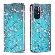 Leather Case Stands Fashionable Pattern Flip Cover Holder B05F for Xiaomi Redmi Note 11S 5G Cyan