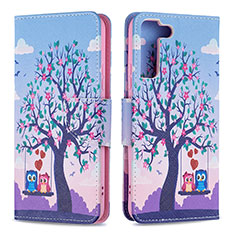 Leather Case Stands Fashionable Pattern Flip Cover Holder B09F for Samsung Galaxy S21 FE 5G Clove Purple