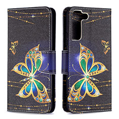 Leather Case Stands Fashionable Pattern Flip Cover Holder B09F for Samsung Galaxy S23 Plus 5G Black