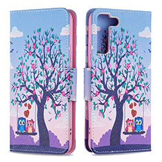 Leather Case Stands Fashionable Pattern Flip Cover Holder B09F for Samsung Galaxy S23 Plus 5G Clove Purple