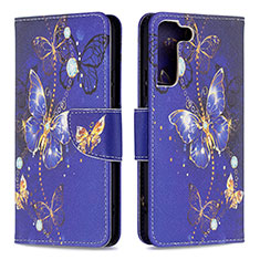 Leather Case Stands Fashionable Pattern Flip Cover Holder B09F for Samsung Galaxy S23 Plus 5G Navy Blue