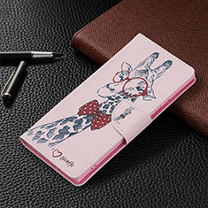 Leather Case Stands Fashionable Pattern Flip Cover Holder B09F for Samsung Galaxy S24 Ultra 5G Pink