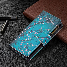 Leather Case Stands Fashionable Pattern Flip Cover Holder BF3 for Xiaomi Redmi Note 10 Pro 4G Cyan