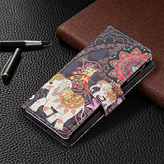 Leather Case Stands Fashionable Pattern Flip Cover Holder BF3 for Xiaomi Redmi Note 10 Pro Max Brown