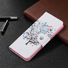 Leather Case Stands Fashionable Pattern Flip Cover Holder BF4 for Xiaomi Redmi Note 10 Pro 4G White