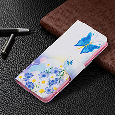 Leather Case Stands Fashionable Pattern Flip Cover Holder BF4 for Xiaomi Redmi Note 10 Pro Max Blue