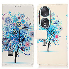 Leather Case Stands Fashionable Pattern Flip Cover Holder D02Y for Huawei Honor 90 5G Blue