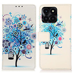 Leather Case Stands Fashionable Pattern Flip Cover Holder D02Y for Huawei Honor X8b Blue