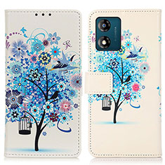 Leather Case Stands Fashionable Pattern Flip Cover Holder D02Y for Motorola Moto E13 Blue