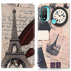 Leather Case Stands Fashionable Pattern Flip Cover Holder D02Y for Motorola Moto E20 Gray
