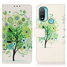 Leather Case Stands Fashionable Pattern Flip Cover Holder D02Y for Motorola Moto E20 Green