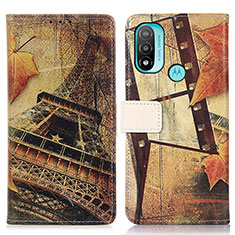 Leather Case Stands Fashionable Pattern Flip Cover Holder D02Y for Motorola Moto E40 Brown