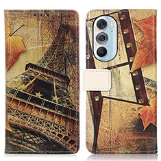 Leather Case Stands Fashionable Pattern Flip Cover Holder D02Y for Motorola Moto Edge X30 5G Brown