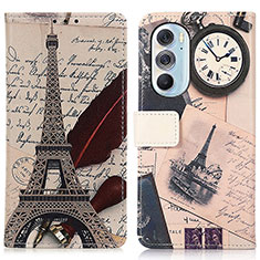 Leather Case Stands Fashionable Pattern Flip Cover Holder D02Y for Motorola Moto Edge X30 5G Gray