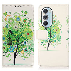Leather Case Stands Fashionable Pattern Flip Cover Holder D02Y for Motorola Moto Edge X30 5G Green