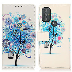 Leather Case Stands Fashionable Pattern Flip Cover Holder D02Y for Motorola Moto G Play (2023) Blue