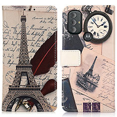 Leather Case Stands Fashionable Pattern Flip Cover Holder D02Y for Motorola Moto G Play (2023) Gray