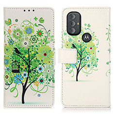 Leather Case Stands Fashionable Pattern Flip Cover Holder D02Y for Motorola Moto G Play (2023) Green