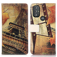 Leather Case Stands Fashionable Pattern Flip Cover Holder D02Y for Motorola Moto G Power (2022) Brown