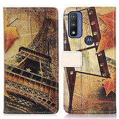 Leather Case Stands Fashionable Pattern Flip Cover Holder D02Y for Motorola Moto G Pure Brown