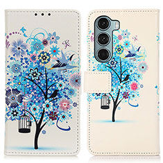 Leather Case Stands Fashionable Pattern Flip Cover Holder D02Y for Motorola Moto G200 5G Blue