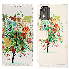 Leather Case Stands Fashionable Pattern Flip Cover Holder D02Y for Nokia C02 Green