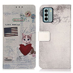 Leather Case Stands Fashionable Pattern Flip Cover Holder D02Y for Nokia G22 Gray