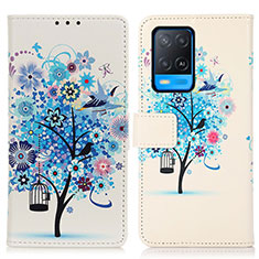 Leather Case Stands Fashionable Pattern Flip Cover Holder D02Y for Oppo A54 4G Blue