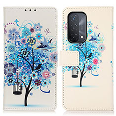 Leather Case Stands Fashionable Pattern Flip Cover Holder D02Y for Oppo A54 5G Blue