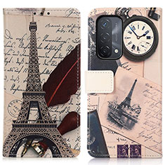 Leather Case Stands Fashionable Pattern Flip Cover Holder D02Y for Oppo A74 5G Gray