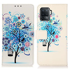 Leather Case Stands Fashionable Pattern Flip Cover Holder D02Y for Oppo F19 Pro Blue