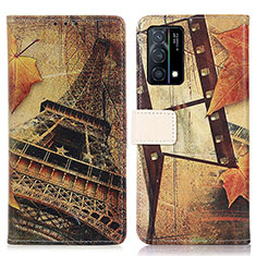 Leather Case Stands Fashionable Pattern Flip Cover Holder D02Y for Oppo K9 5G Brown