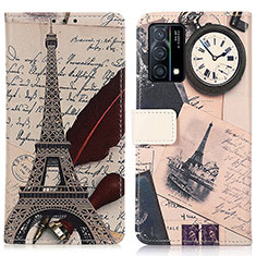 Leather Case Stands Fashionable Pattern Flip Cover Holder D02Y for Oppo K9 5G Gray