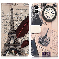 Leather Case Stands Fashionable Pattern Flip Cover Holder D02Y for Samsung Galaxy A04 4G Brown