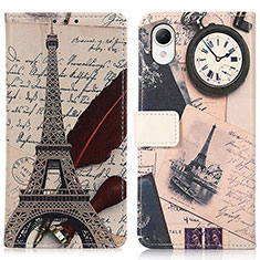 Leather Case Stands Fashionable Pattern Flip Cover Holder D02Y for Samsung Galaxy A23 5G SC-56C Gray