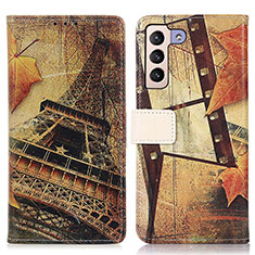 Leather Case Stands Fashionable Pattern Flip Cover Holder D02Y for Samsung Galaxy S21 5G Brown