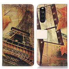 Leather Case Stands Fashionable Pattern Flip Cover Holder D02Y for Sony Xperia 10 III Lite Brown