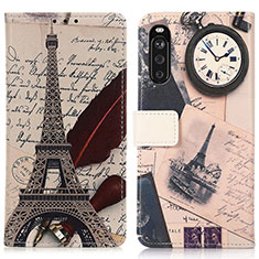 Leather Case Stands Fashionable Pattern Flip Cover Holder D02Y for Sony Xperia 10 III SO-52B Gray