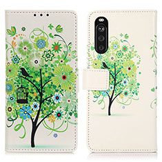 Leather Case Stands Fashionable Pattern Flip Cover Holder D02Y for Sony Xperia 10 III SO-52B Green