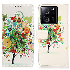 Leather Case Stands Fashionable Pattern Flip Cover Holder D02Y for Xiaomi Mi 13T Pro 5G Green