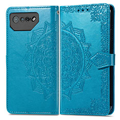 Leather Case Stands Fashionable Pattern Flip Cover Holder for Asus ROG Phone 7 Pro Blue