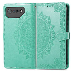 Leather Case Stands Fashionable Pattern Flip Cover Holder for Asus ROG Phone 7 Pro Green