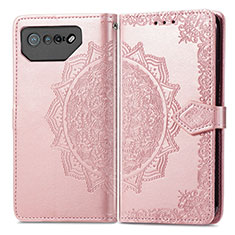 Leather Case Stands Fashionable Pattern Flip Cover Holder for Asus ROG Phone 7 Rose Gold