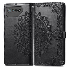 Leather Case Stands Fashionable Pattern Flip Cover Holder for Asus ROG Phone 7 Ultimate Black