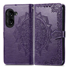 Leather Case Stands Fashionable Pattern Flip Cover Holder for Asus ZenFone 10 Purple