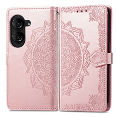 Leather Case Stands Fashionable Pattern Flip Cover Holder for Asus ZenFone 10 Rose Gold