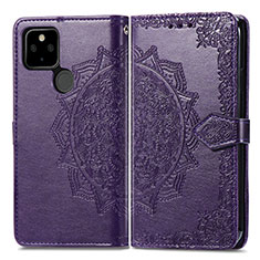 Leather Case Stands Fashionable Pattern Flip Cover Holder for Google Pixel 5a 5G Purple